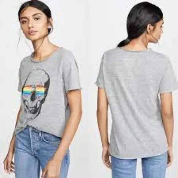 NWT Chaser Skull Rainbow Sunglasses Cotton Triblend Short Sleeve Crew Tee Top - Picture 1 of 8